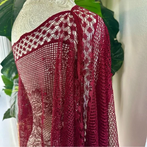 Sexy Burgundy Fringe Shawl Beach Vacation Summer Coachella Poolside Bikini Cover - Picture 4 of 7